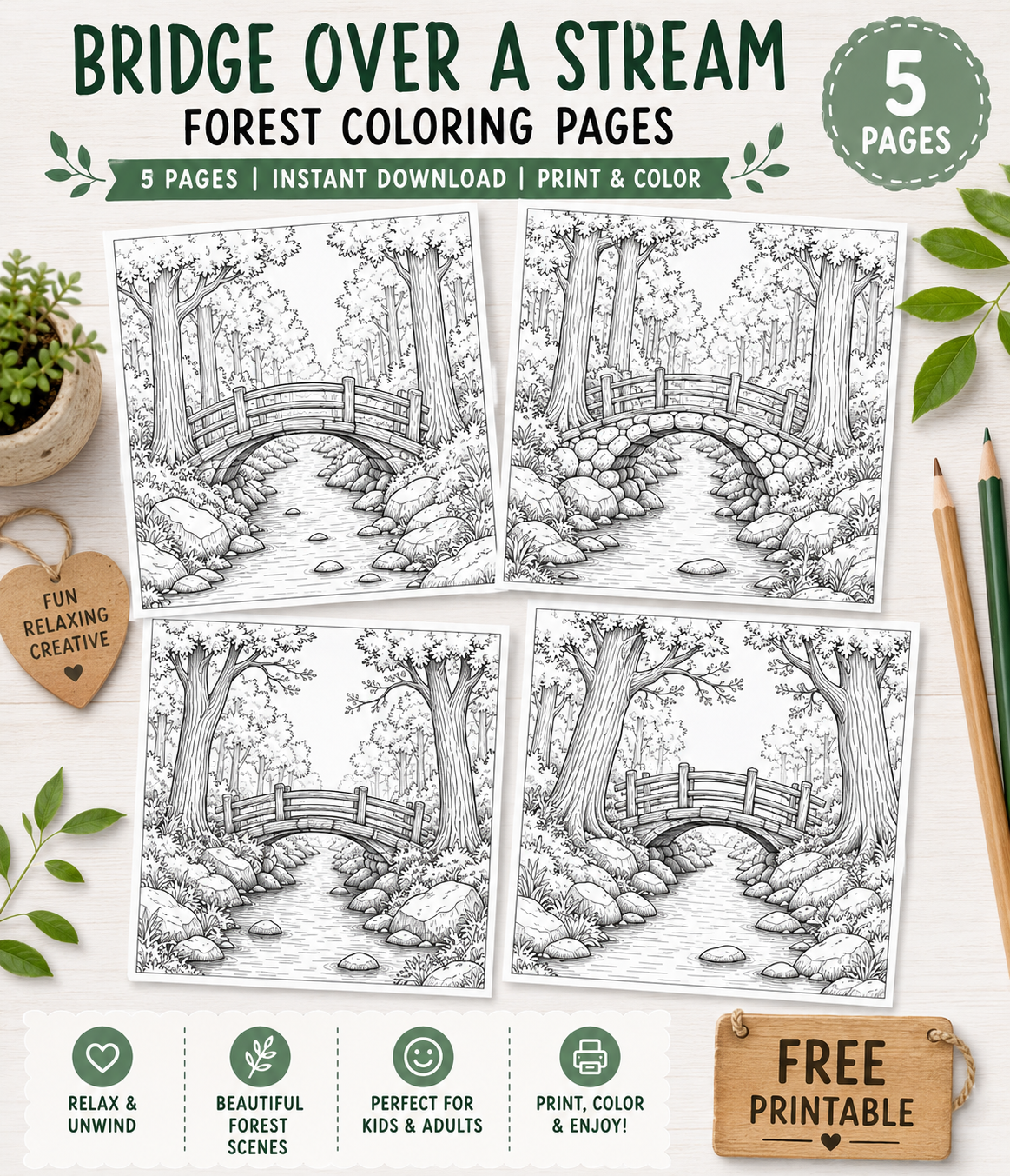A Bridge Over a Stream in the Middle of a Forest Coloring Pages